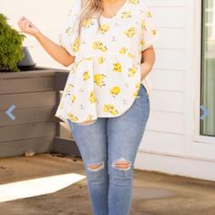 Super Cute Chic Soul Too With Lemon Print! Super Cute For Summer! Brand New! - Does Not Come With Tags Product Details Listed In Last Picture Chic Soul, Lemon Print, Yellow White, Color White, Lemon, Top Blouse, Super Cute, Womens Tops, Plus Size