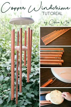 the copper wind chime is being made with wood sticks and some other things to make it