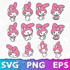 the cute pink bunny cartoon character set is ready to be used as an appliance for