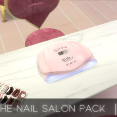 the nail salon pack is on display in front of two chairs and a table with various items