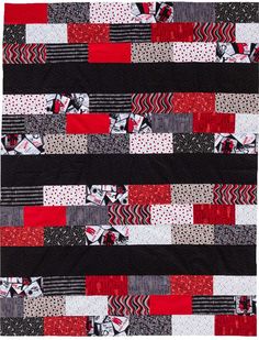 a black and red patchwork quilt