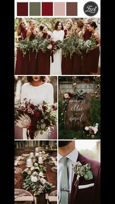 the wedding color palette is burgundy and green