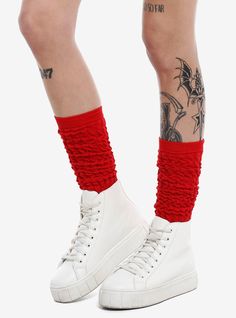 Complement your boots with a cozy pair of socks! These red knee-highs feature a slouchy design with scrunching at the top.Fits shoe size 4 - 1098% acrylic; 1% polyester; 1% spandexWash cold; dry lowImported Casual Red Knee-high Socks, Red Knee-high Socks For Fall, Red Casual Knee-high Socks For Winter, Red Casual Knee-high Winter Socks, Casual Red Knee-high Socks For Winter, Casual Red Knee-high Socks For Fall, Casual Red Stretch Knee-high Socks, Red Thigh High Socks, Slouch Socks