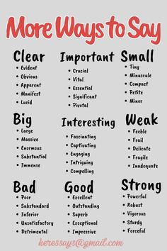 a poster with the words, more ways to say clear important small and interesting things