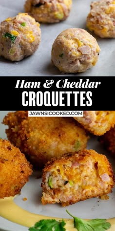 ham and cheddar croquettes on a plate with parsley