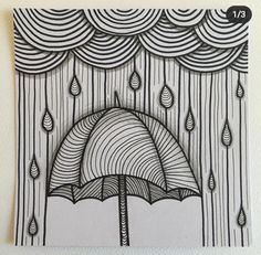 a drawing of an umbrella in the rain