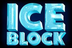 an ice block font with bubbles on the letters and numbers in blue, black and white