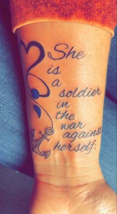 Positive Tattoos For Women Inspirational Quotes, Scripture Tattoos Black Women, Dope Tattoos For Women Arm, Tattoos For Overcoming Struggles, Warrior Tattoos For Women, Semi Colon Tattoo, Colon Tattoo, Tattoos To Cover Scars, Semi Colon