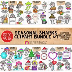 the seasonal sharks clipart bundle is available for $ 1 00 each and includes two different images