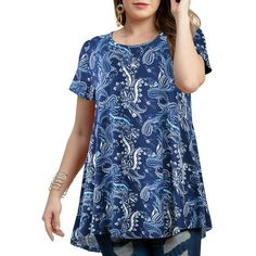 Description: Plus Size Tops For Women - Classic round neck, women short sleeve tops, loose tunic style, stretchy fabric is great for oversized ladies, never feel tired again, relax with these plus-size tunics for women to wear with leggings. Great plus-size boho shirts for women. Premium Women's Short SleeveTops and Shirts - LARACE plus size tunic tops for women are made from high-quality fabric, super soft and gentle to touch, elastic, light, and breathable, perfect women's floral tee for hot w Tunic Tops For Leggings, Plus Size Blouse, Tunic Tops Casual, Suits Clothing, Loose Shirt, Oversize Fashion, Blouse For Women, Loose Shirts, Elegant Shirt