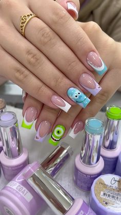 Different Design On Each Nail, Disney Inspired Nails, Disney Acrylic Nails, Birthday Nail Designs, Gel Nail Art Designs, Simple Acrylic Nails, Glow Nails, Really Cute Nails, Disney Nails