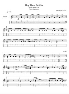 sheet music for guitar with the words hey there dehilah written in black and white