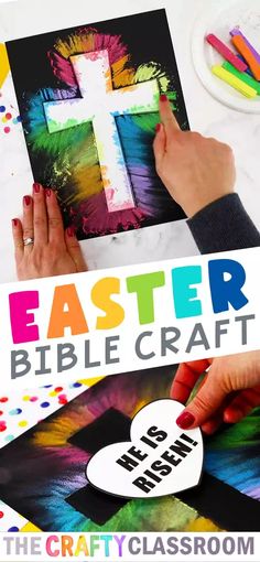 the easter bible craft is made with crayons and colored paper to make it look like