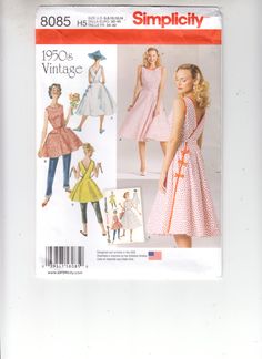 a woman's dress and top sewing pattern from the 1950's, with an apron