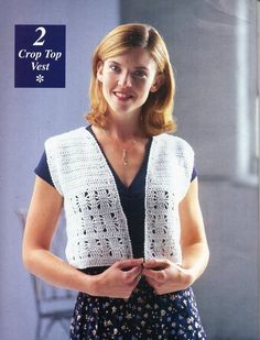 a woman wearing a white crochet top vest