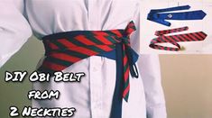 a man wearing a tie with two ties attached to his chest and the words diy obi belt from 2 neckties