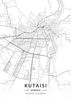 a black and white map of the city of kutasi, georgia with streets