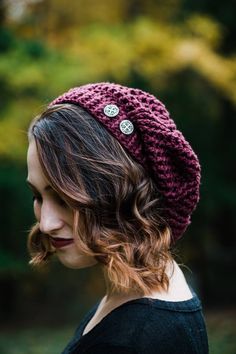 Add a touch of your own personal style with this 100% cotton beret. The natural fibers make the hat lightweight and breathable to keep your head cooler. >> MINDY BERET << ~ One size fits most women/teens ~ 100% Cotton Yarn ~ Eye catching pattern crocheted by hand ~ Offered in multiple colors (shown in aubergine, no longer available) ~ Shown in burgundy with silver button ~ Machine washable ~ Durable for everyday wear >> SIZE << Fits an average teen/woman's head (22 inch)   >> GIFTS << You can sh Friend Present, Button Machine, French Beret, Presents For Best Friends, Boho Hat, Modern French, Trendy Hat, Presents For Friends, Berets