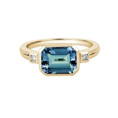 London Blue Topaz & Diamond 14K Yellow Gold Ring – Croghan's Jewel Box Blue Topaz Rings, Topaz Diamond Ring, Topaz Rings, Blue Topaz Jewelry, Colored Stone Rings, Diamond Accent Ring, Emerald Cut Rings, Topaz Engagement Ring, London Blue Topaz Ring