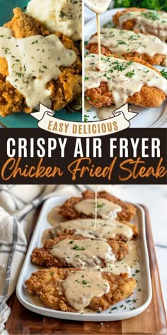 crispy air fryer chicken fried steak with gravy on the top and side