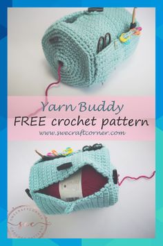 two crocheted bags with yarn in them and the text yarn buddy free crochet pattern