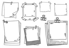 a set of hand drawn frames and papers