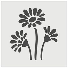 three black and white flowers on a light gray background with the words, flower power