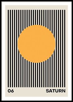 a barcode with the word saturn on it and an orange circle at the center