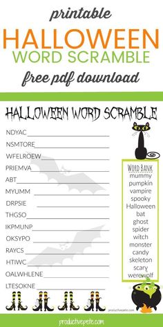 a printable halloween word scramble for kids to practice spelling and spell their words with