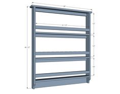 an image of a shelf with measurements for the top and bottom shelves on each side