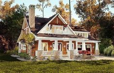 this is an artist's rendering of a house in the country style with porches