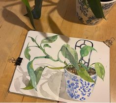 an open notebook with plants in it on a table