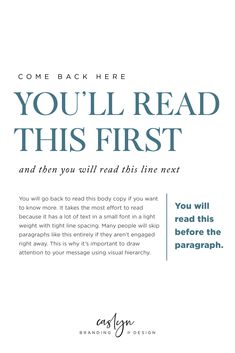 the back cover of an article with text that reads, you'll read this first and then you will read this next