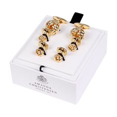 Classic Knot Solid Brass Cufflinks and Studs Set by House of Amanda Christensen Elegant Cufflinks With Gift Box, Elegant Jewelry For Business With Gift Box, Elegant Formal Cufflinks, Elegant Formal Cufflinks With Gift Box, Designer Gold Cufflinks For Business, Timeless Gold Cufflinks As Gift, Gold Jewelry With Gift Box For Formal Occasions, Designer Gold Cufflinks As Gift, Designer Gold Cufflinks For Gift