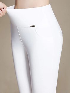 Women's Pants Trousers Leggings Cotton Blend Wine Royal Blue White High Waist Fashion Daily Going out Stretchy Full Length Tummy Control Solid Color S M L XL XXL / Skinny 2023 - £ 25 Black Lace Shorts, Wide Leg Dress Pants, Slim Trousers, Stretchy Leggings, High Waist Fashion, Stretchy Pants, Black High Waist, Trouser Pants Women, Cotton Leggings