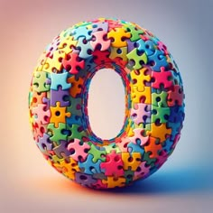 the letter o is made up of colorful puzzle pieces