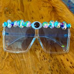 Handmade By Ethereal Forms New Excellent Condition Third Eye, Evil Eye, Gemstone Colors, Square Sunglasses, Sunglasses Accessories, Women Accessories, Sunglasses, Gemstones, Blue