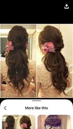 Loose Hairstyles Wedding Indian Saree, Simple Hairstyles With Flowers, Side Rose Hairstyle Indian, Indian Suit Hairstyle Women, Open Hairstyles For Saree Look, Side Flower Hairstyles, Bridal Mom Hairstyles, Indian Wedding Hairstyles For Mom, Rose Flower Hairstyles Indian