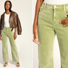 Tags On / Never Worn Lulus Strike A Cord Light Green High Rise Corduroy Pants Size Large We've Gotta Tell It Like It Iswe're Really Feeling The Vibes Of The Lulus Strike A Cord Light Green High Rise Corduroy Pants! Stretchy Corduroy Fabric Shapes These Trendy Trousers That Have A High Waist, Belt Loops, A Five-Pocket Cut, And A Hidden Zip Fly With Top Button Closure. Wide Legs Fall To Ankle-Length Hems, Finishing This 'Fit That Will Keep You Looking Fly All Season Long! Spring Corduroy Jeans With Pockets, Trendy Trousers, Lulu Pants, Trendy Trouser, Cord Light, Cords Pants, Corduroy Fabric, Wide Legs, Corduroy Pants