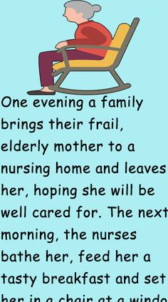 an elderly woman sitting in a rocking chair with the words, one evening a family brings their