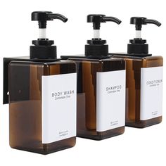 PRICES MAY VARY. THIS SET INCLUDES : 3 extra thick PET square plastic bottles; 3 wall mounted brackets with adhesive; 6 waterproof labels including:DISH SOAP,LOTION,SHAMPOO, CONDITIONER, HAND SOAP,BODY WASH; A silicone funnel. EACH MEASURES : 6.7cm x 6.7cm x 18.5cm / 2.6" x 2.6" x 7.3" high; Each holds 16 oz. EASY TO INSTALL : The shampoo and conditioner dispenser have two mounting methods for you to choose, suitable for any surface. Our no-drill technology ensures the dispenser is securely moun Shower Shampoo Holder, Shampoo And Conditioner Dispenser, Shower Soap Dispenser, Soap Dispenser Wall, Wall Mounted Soap Dispenser, Shampoo Dispenser, Shower Organization, Shampoo Bottles, Shower Soap