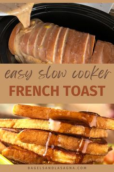 this easy slow cooker french toast recipe is the perfect way to use up leftover bread