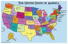 the united states of america map with all its major cities and their respective countys