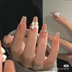 Acrylic Nails Ideas Korean, Asian Nails Acrylic Pink, Nail Inspiration Douyin, Asian Nail Inspiration, Aesthetic Korean Nails Long, Coffin French Tip With Jewels, Pretty Nails Korean, Cute Asian Nails Acrylic, Gel Nail Designs Douyin