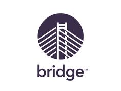 the bridge logo is shown in purple and black, with an image of a tall building behind it