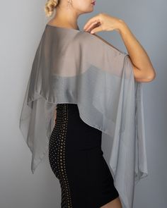 Silver grey chiffon capelet wrap shrug wedding dress luxury - Etsy Portugal Shawls With Dresses, Evening Dress Coverup Ideas, Formal Shawls And Wraps Evening Dresses, Strapless Dress Cover Up Ideas, Shoulder Cover For Dress, Dress Coverup Ideas Formal, Cover Up For Dress Formal, Dress Coverup Ideas, Coverup Ideas