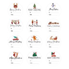 christmas stickers with different types of holiday decorations and words on the back of them