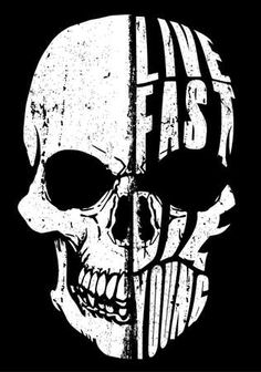 a black and white image of a skull with the word fast on it's face