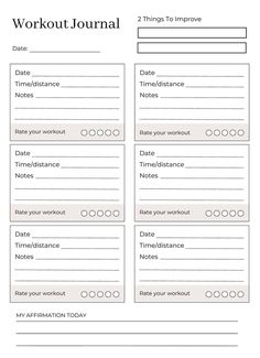 the printable workout journal is shown