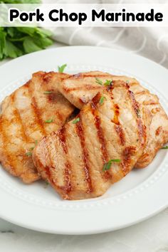 Plate with grilled pork chops. Delicious Chicken Marinade, Pork Chop Marinade, Best Chicken Marinade, Easy Chicken Marinade, Marinating Chicken Breast, Chicken Marinade Recipes, Chicken Marinade, Easy Pork, Chicken Marinades